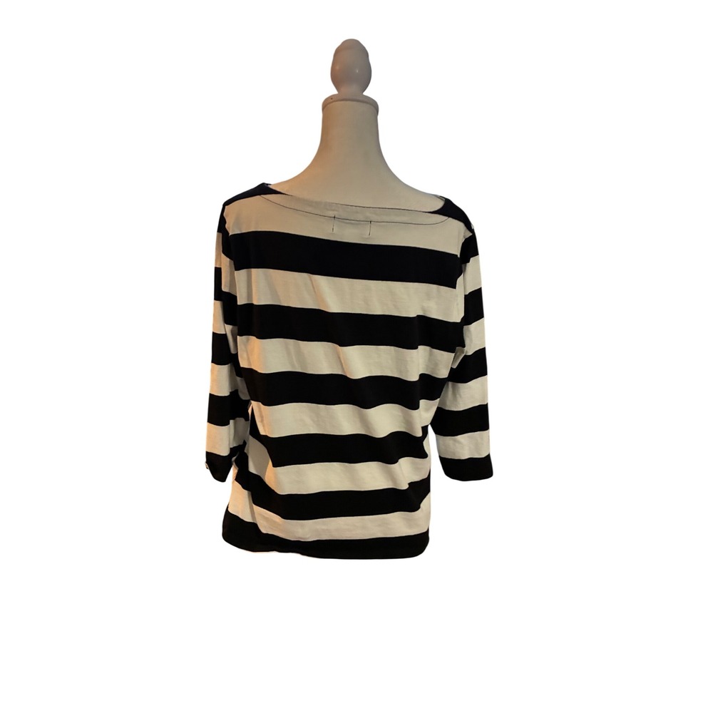 Liz Claiborne Simply Liz Black White Striped Organic Cotton Boat Neck Top L - Picture 3 of 6